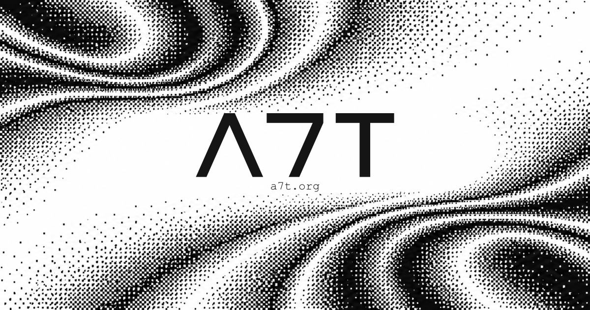 a7t logo with an open A above a7t.org, surrounded by black-and-white pixel waves